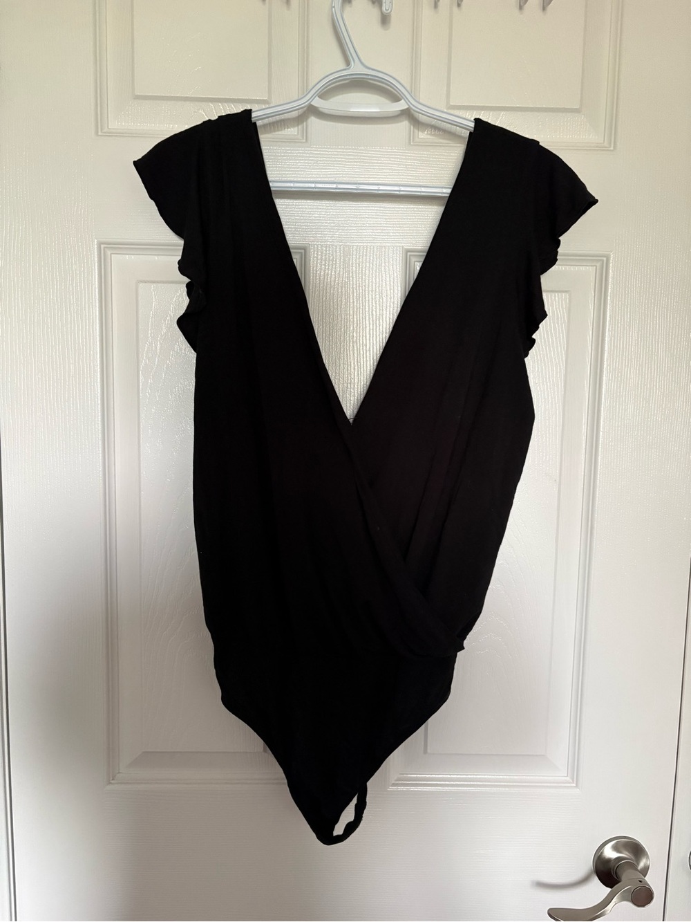 Wilfred Black Surplice V-Neck Bodysuit with Flutter Sleeves